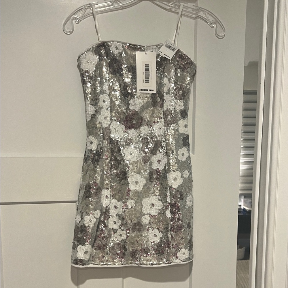 Theme Silver Sequin Floral Slip Dress